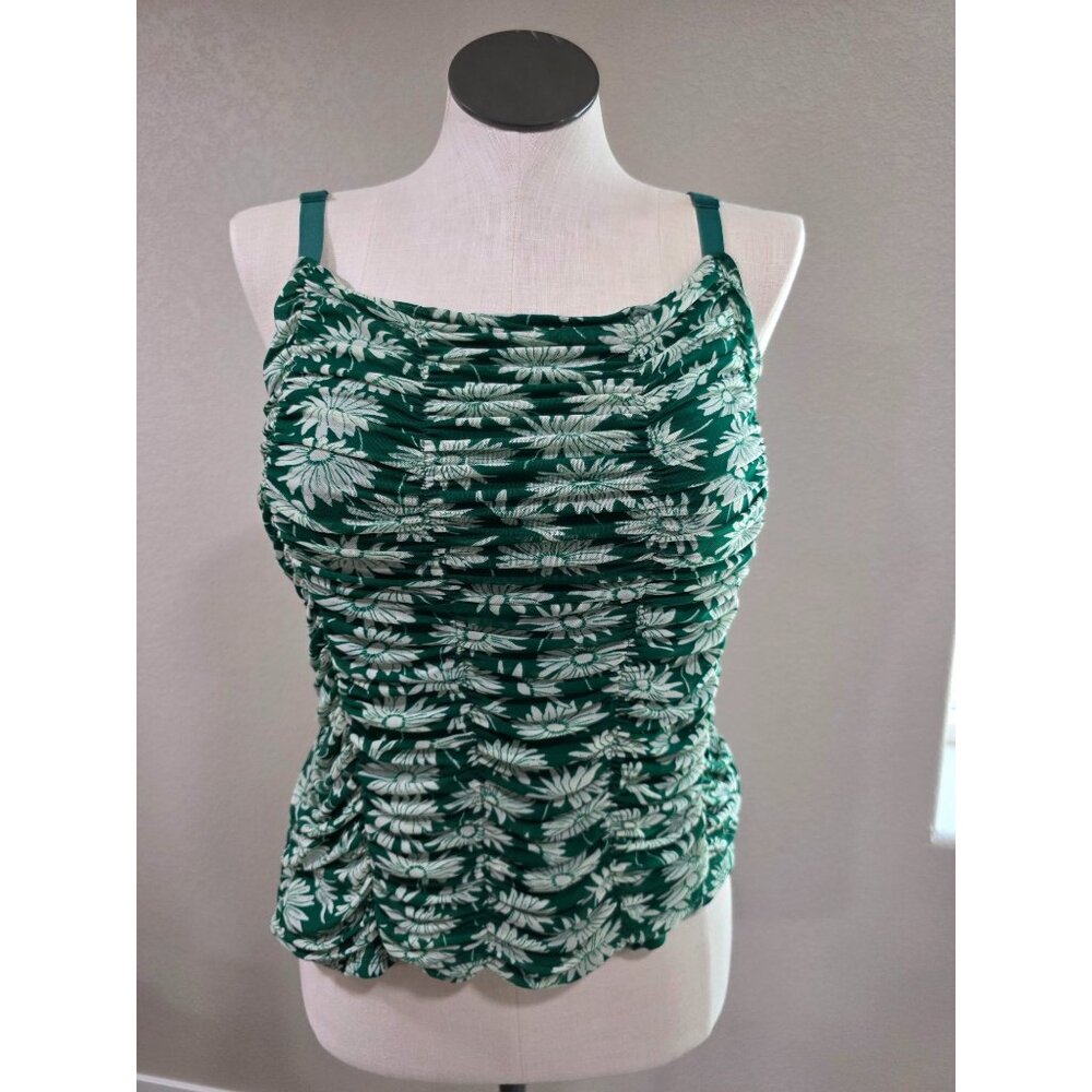 Green & White Floral Ruched Cami Top With Adjustable Straps